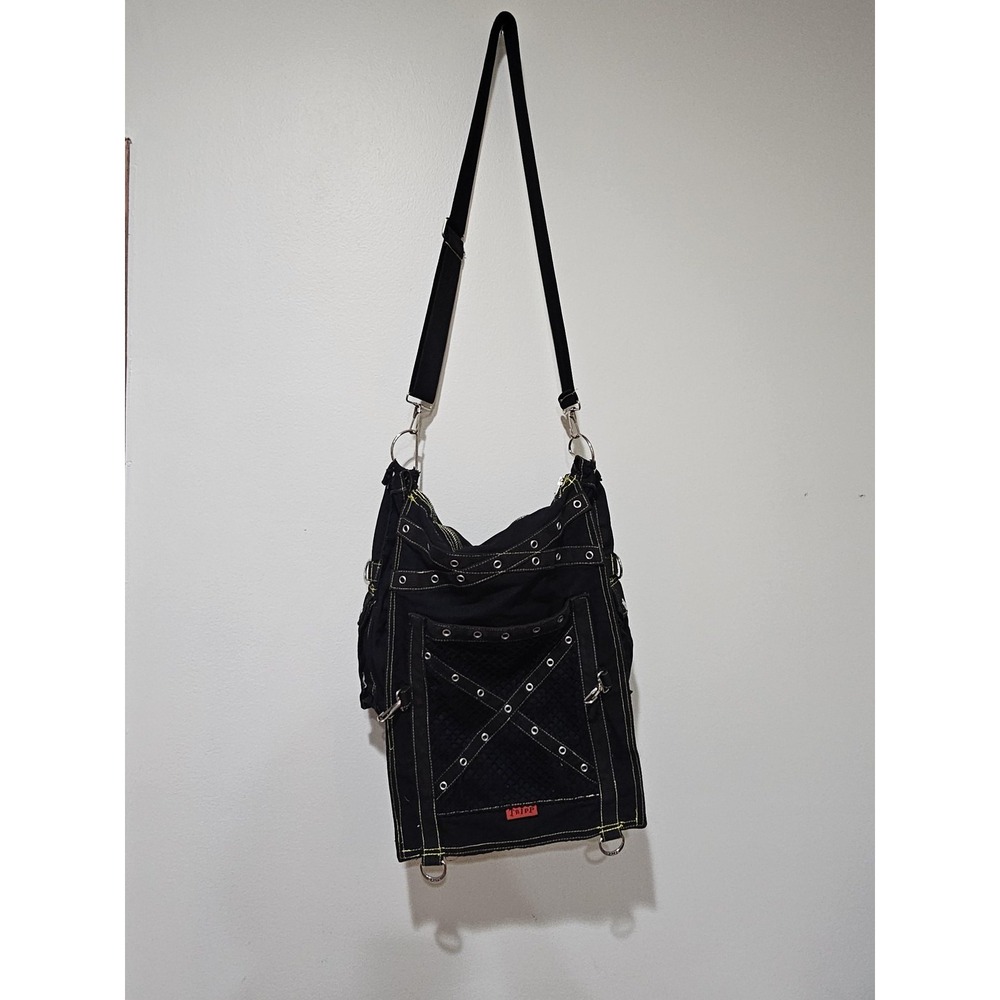 Tripp Crossbody Messenger Bag Large Black Convertible Canvas Gothic Punk Grommet